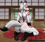 aerogulphus amaterasu_(okami) anal anal_penetration anthro big_breasts black_nipples black_pawpads black_pussy breasts butt buttplug buttplug_in_ass buttplug_insertion canid canine capcom clothing_on_floor dojo female fox fur gem genitals glowing glowing_eyes jewel_buttplug kneeling looking_at_viewer looking_back mammal markings nipples nude object_in_ass okami_(capcom) pawpads paws penetration plug_(sex_toy) plug_insertion pointy_ears presenting presenting_hindquarters pussy red_markings sex_toy sex_toy_in_ass sex_toy_insertion side_boob smile solo tail white_body white_fur