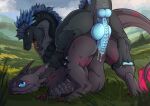 animal_genitalia anus balls black_body black_scales blue_anus blue_body blue_eyes blue_fur blue_knot blue_mane blue_penis dragon duo erection female feral flamingtitania fur genital_slit genitals knot male male/female mane mythological_creature mythological_scalie mythology penetration penis red_tongue scales scalie teeth tongue vaginal vaginal_penetration