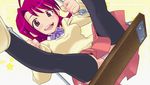  bow breasts collar dutch_angle from_below hair_ornament legwear lowres moeru_mahjong_moejong_(moejan) pink_hair skirt stockings swing tangi_yaoi thighhighs underwear 