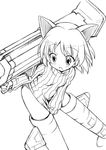  akou_roushi animal_ears blush cat_ears greyscale monochrome no_pants open_mouth ribbed_sweater rocket_launcher sanya_v_litvyak short_hair solo strike_witches striker_unit sweater weapon world_witches_series 