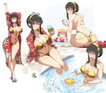  2025 2girls ;) afloat anya_(spy_x_family) arm_behind_head arms_up ass back bikini black_hair blush breasts bubble cleavage closed_eyes collarbone commentary crossed_ankles curvy earrings english_commentary eyepatch_bikini feet food from_behind front-tie_bikini_top front-tie_top gold_bikini gold_choker gold_hairband hair_between_eyes hairband highleg highleg_bikini holding holding_food holding_hands holding_ice_cream ice_cream jewelry jk_arts large_breasts legs long_hair looking_at_viewer looking_down mouth_submerged multiple_girls multiple_views navel o-ring o-ring_bikini one_eye_closed partially_submerged pool poolside print_robe red_eyes red_robe robe sandals sidelocks signature sitting smile soaking_feet spy_x_family step-parent_and_step-child stomach stretching striped_innertube surprised swimsuit thick_thighs thighs toes toned toned_female twitter_username water yor_briar 