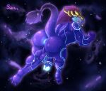 2025 absurd_res anthro anus aurelion_sol_(lol) balls barely_visible_anus big_balls big_butt big_penis blue_body blue_eyes butt claws crown digital_drawing_(artwork) digital_media_(artwork) dragon eastern_dragon feet flaccid genitals glans glowing glowing_eyes hair headgear hi_res huge_butt league_of_legends looking_at_viewer looking_back male muscular muscular_anthro muscular_arms muscular_legs muscular_male mythological_creature mythological_scalie mythology nude nude_anthro nude_male penis purple_hair raised_tail rear_view riot_games sartex scalie signature solo space star tail tencent thick_thighs