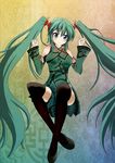  bad_id bad_pixiv_id bare_shoulders china_dress chinese_clothes detached_sleeves dress green_eyes green_hair hatsune_miku junk_doppel long_hair project_diva_(series) project_diva_f shoes solo suigyoku_(module) thighhighs twintails very_long_hair vocaloid world's_end_dancehall_(vocaloid) 