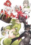  1girl :3 absurdres animal_ears bat_ears bat_girl bat_wings black_fur black_hair black_pubic_hair breasts brown_eyes brown_hair capelet claws collared_shirt colored_sclera colored_skin dark_skin demon_girl demon_horns demon_tail demon_wings dragon_girl dragon_horns dragon_wings fangs gigantic_breasts glowing glowing_eyes gradient_hair green_capelet green_skin highres horizontal_pupils horns large_breasts looking_at_viewer looking_to_the_side medium_breasts monster_girl monsterification multicolored_hair multicolored_skin navel nekokaminari nervous_sweating original pale_skin panties plump pointy_ears red_skin saliva scylla shirt simple_background slime_(substance) slit_pupils smile snout solo stomach suction_cups surprised sweat tail tentacle_hair tongue tongue_out torn_clothes treasure_chest two-tone_hair underwear white_background white_hair white_panties white_shirt wings yellow_eyes yellow_sclera yellow_skin 