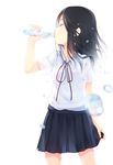  black_hair bottle closed_eyes drinking ogipote original see-through_silhouette shirt skirt solo 