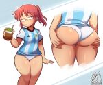  1girl absurdres argentina argentinian_flag argentinian_flag_print artist_name ass ass_focus cropped_legs flag_print highres huge_ass kobayashi-san_chi_no_maidragon kobayashi_(maidragon) panties ponytail red_hair semi_draws shirt solo standing underwear white_panties 