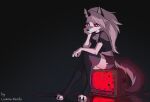 absurd_res anthro canid canid_demon canine demon electronics female hellhound helluva_boss hi_res loona_(helluva_boss) lumina-panda mammal mythological_canine mythological_creature mythology red_screen reflective_floor solo television wallpaper