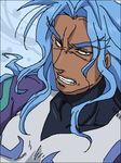  1boy barbatos_goetia black_eyes blue_hair bodysuit dark_skin long_hair tales_of_(series) tales_of_destiny_2 