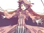  crescent dress hat highres long_hair open_mouth patchouli_knowledge pisoshi purple_eyes purple_hair solo touhou white_background 