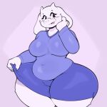 absurd_res anthro big_breasts blush bovid breasts butt caprine clothing female fur goat hi_res looking_at_viewer mammal mature_anthro mature_female solo thick_thighs tight_clothing toriel undertale_(series) virito white_body white_fur