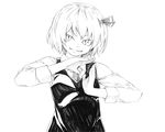  greyscale hands monochrome open_mouth rumia short_hair simple_background smile solo takeuma touhou white_background 