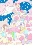  alice_to_zouroku artist_name cake dress drill_hair food frilled_dress frills fumifumiko hair_ribbon hinagiri_asahi hinagiri_yonaga kashimura_sana long_hair low_twintails multiple_girls pastel_colors ribbon short_hair star_(symbol) strawberry_cake striped_clothes striped_thighhighs surreal thighhighs tutu twin_drills twintails 