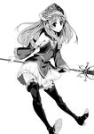  atelier_(series) atelier_totori banned_artist boots detached_sleeves greyscale high_heels long_hair monochrome paseri shoes solo staff thigh_boots thighhighs totooria_helmold zettai_ryouiki 