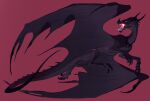  black_scales black_wings chest_jewel dragon dragon_horns from_side full_body gem halftone highres horns long_tail monster monster_focus multiple_horns night_heart no_humans original red_background red_gemstone scar simple_background sketch solo spines tail talons western_dragon white_eyes wings wings_of_fire 