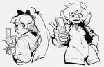 2025 5_fingers accessory ahoge anthro band-aid band-aid_on_face band-aid_on_nose bandage bandage_on_face bandage_on_nose bangs blackboltlonewolf blush blush_stickers bow_ribbon cellphone charlotte_(blackbolt) clothed clothing cropped_jacket domestic_cat duo electronics eyebrows felid feline felis female fingerless_gloves fingers flip_phone gloves grey_background greyscale hair hair_accessory hair_bow hair_ribbon hand_in_pocket handwear headphones holding_object holding_phone hoodie human jump_(blackbolt) keychain legwear leotard long_hair looking_back mammal monochrome navel open_mouth phone pigtails pockets raised_eyebrow ribbons short_hair signature simple_background stockings topwear zipper