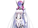  1girl blue_eyes bodysuit breasts cape covered_navel covered_nipples face_shield game_cg gentle_sasaki gloves helmet large_breasts long_hair looking_at_viewer non-web_source official_art pink_hair prism_reica shindou_hatsune skin_tight solo soukou_senki_prism_reica transparent_background white_bodysuit 