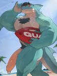  2025 aircraft ambient_aircraft ambient_bird anthro areola barazoku beach biceps big_muscles big_penis body_hair butt chest_hair claws cloud day dripping english_text erection eyebrows eyewear fin fish foreskin fur furred_shark genital_piercing genitals glans hair hi_res holding_object huge_muscles huge_penis humanoid_genitalia humanoid_penis lifeguard long_penis looking_at_viewer male manly marine muscular muscular_anthro muscular_male nipples notched_fin nude outside palm_tree pecs penis penis_piercing piercing plant prince_albert_piercing pubes rescue_buoy sand shark side_view signature sky sleepymute smile solo standing sunglasses teeth text thick_arms thick_penis thick_thighs tree tuft unretracted_foreskin vehicle vein water wet wet_body wet_fur 
