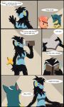 2015 3:5 absurd_res anthro biped black_border blue_body book border breasts cindy_(swack16) colored comic dialogue english_text eye_contact eyes_closed featureless_breasts female female_anthro fur furniture generation_1_pokemon generation_2_pokemon generation_4_pokemon glistening glistening_body group hair hi_res holding_object kirara_(swack16) lina_(swack16) looking_at_another luxray markings motion_lines nintendo nude open_mouth orange_body pokemon pokemon_(species) quilava reading red_sclera simple_background speech_bubble standing tail text trio vulpix wolferion yellow_markings