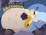 ampe_(lewdifiedampe) angel bed blush bodily_fluids clothed clothing diaper diaper_use drooling eeveeatheart eeveelution excessive_feces fart fart_cloud feces feral fur furniture generation_1_pokemon hi_res hyper hyper_feces jolteon lying male nintendo paws pokemon pokemon_(species) pooping saliva soiled_diaper soiling soiling_diaper solo tail unclean_diaper used_diaper wearing_diaper