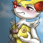 anthro blush braixen breast_play breasts buttercup_saiyan erection female generation_6_pokemon genitals hi_res human human_on_anthro interspecies male male/female mammal nintendo nipples penis pokemon pokemon_(species) pokephilia sex tagme titfuck