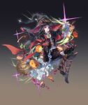  1boy alternate_costume black_hair boots broom broom_riding candy cookie facial_mark fire_emblem fire_emblem:_path_of_radiance food forehead_mark gradient_background halloween_bucket hat hat_with_ears highres large_hat lollipop long_hair male_focus novice_(o_novice) pale_skin red_eyes solo soren_(fire_emblem) swirl_lollipop witch_hat 