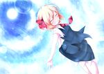  ^_^ blonde_hair blue_sky closed_eyes cloud grin hair_ribbon kuroyume_(dark495) necktie outstretched_arms red_neckwear ribbon rumia short_hair skirt skirt_set sky smile solo sun touhou 