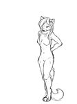  black_and_white casandra_(artist) cat feline female hair_over_eye monochrome nude pussy sketch solo standing 