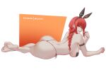  1girl :d absurdres animal_ear_hairband animal_ears arm_strap ass back barefoot black_panties braid braided_ponytail breasts chainsaw_man elbow_rest fake_animal_ears full_body hairband highres large_breasts looking_at_viewer lying makima_(chainsaw_man) melowh on_side panties pasties rabbit_ear_hairband rabbit_ears red_hair smile solo thong topless_female underwear yellow_eyes 