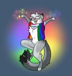 2025 absurd_res anthro digital_media_(artwork) dipstick_ears dipstick_fingers dipstick_tail dipstick_toes domestic_cat ear_markings egyptian_mau eyes_closed eyewear felid feline felis femboy femboy_pride_colors flag fur glasses grey_body hair hi_res honeytongue kerchief lgbt_pride lgbt_pride_month male mammal markings multicolored_ears neckerchief neckwear nixuelle nude nude_anthro nude_male open_mouth pink_nose pride_color_flag pride_colors rainbow_pride_colors simple_background six-stripe_rainbow_pride_colors smile solo sparkles spots spotted_markings tail tail_markings tongue wearing_flag