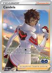  1girl artist_name black_pants brown_hair candela_(pokemon) card_(medium) character_name character_print cloud company_name copyright_logo copyright_name copyright_notice dark-skinned_female dark_skin english_text from_behind fuse_ryuuta gloves grass holding holding_poke_ball jacket lens_flare long_sleeves looking_back moltres official_art outdoors pants poke_ball pokemon pokemon_card pokemon_go pokemon_tcg red_gloves short_hair sky solo standing third-party_source trading_card very_short_hair white_jacket yellow_eyes 