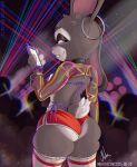  4_fingers anthro artist_name bottomwear breasts cellphone clothed clothing dated disney ear_piercing ear_ring electronics facial_piercing female fingers fur grey_body grey_fur hi_res hoop_ear_ring hotpants judy_hopps lagomorph legwear leporid long_ears looking_back mammal muhthecow multicolored_body multicolored_fur narrowed_eyes nose_piercing nose_ring phone piercing purple_eyes rabbit ring_piercing septum_piercing septum_ring shorts signature skimpy solo squish standing stockings teeth text thick_thighs thigh_highs thigh_squish topwear two_tone_body two_tone_fur white_body white_fur zootopia 