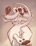 2024 accessory animancer anthro anus areola bovid caprine female floppy_ears fur furgonomics furry-specific_piercing genitals goat half-closed_eyes headgear hi_res holding_both_ears hooves horn horn_jewelry horn_ring jewelry looking_back mammal narrowed_eyes nil nipples nude on_one_leg piercing rear_view ring ring_(jewelry) ring_piercing simple_background solo spade_tail standing tail tail_accessory tail_jewelry tail_piercing tail_ring tail_ring_(piercing) vulva white_body white_fur yellow_eyes