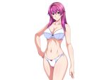  1girl aqua_eyes bow bow_bra bow_panties bra breasts cleavage collarbone cowboy_shot frown game_cg gentle_sasaki green_eyes hand_on_own_hip large_breasts long_hair looking_at_viewer navel non-web_source official_art panties pink_hair purple_hair shindou_hatsune solo soukou_senki_prism_reica standing transparent_background underwear underwear_only white_bra white_panties 