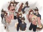 2025 4:3 4_toes 5_fingers anthro anthro_on_anthro biped bottomwear breasts brown_body brown_fur brown_hair brown_tail canid canine canis carrying_another clothed clothed_anthro clothed_female clothed_male clothing cotton_(yshanii) countershade_torso countershading digital_media_(artwork) dingo domestic_dog duo ear_piercing eyes_closed feet female fingers front_view fully_clothed fully_clothed_anthro fully_clothed_female fully_clothed_male fur gauged_ear hair hi_res inner_ear_fluff kissing male male/female mammal navel open_mouth piercing simple_background sitting small_breasts standing tail tinygaypirate tinygaypirate_(fursona) toes topwear tuft