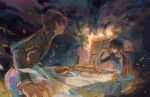  2boys ashford_academy_school_uniform black_hair black_jacket brown_hair bucket burger champagne_flute charles_zi_britannia code_geass commentary cup drinking_glass embers english_commentary evil_grin evil_smile fire food french_fries grin highres holding holding_burger holding_food indoors jacket ketchup ketchup_bottle kururugi_suzaku lelouch_vi_britannia long_sleeves looking_at_another male_focus meme multiple_boys mustard open_mouth painting_(object) parody picture_frame purple_eyes scene_reference school_uniform shinigami_wyvern short_hair smile smoke steamed_hams_(meme) sweat the_simpsons 