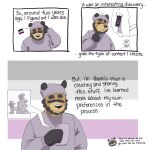 1:1 anthro asexual_pride_colors beanie beard black_ears black_hands black_nose brown_body brown_fur canid canine canis censored chuck_(p_rindustries) clothing collared_shirt comic dobermann domestic_cat domestic_dog elubbb_(p_rindustries) english_text equid equine eyebrows eyes_always_closed eyes_closed facial_hair felid feline felis frown fur grey_beanie grey_clothing grey_hat grey_headwear grey_sweater grey_topwear hat headgear headwear hi_res horse lgbt_pride male mammal p_rindustries p_rindustries_(p_rindustries) pinscher polo_shirt pride_colors raccoon_dog shirt simple_background smile stubble sweater tanuki text thick_eyebrows topwear whisker_spots will_(p_rindustries)