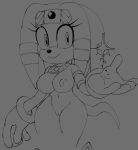 anthro areola big_breasts black_nose breasts clothing digital_media_(artwork) echidna eulipotyphlan eyelashes female female_anthro fingers fur genitals gloves greyscale hair handwear hi_res jewelry looking_at_viewer mammal monochrome monotreme navel nipples nude ravrous seductive sega simple_background smile solo sonic_adventure sonic_the_hedgehog_(series) standing tail tikal_the_echidna vulva wide_hips