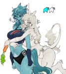 1_horn 2025 5_fingers anthro anthro_on_anthro anthrofied athletic_wear big_breasts biped black_bottomwear black_clothing black_eyebrows blue_body blue_clothing blue_ears blue_eyes blue_fur blue_hair blue_shirt blue_tail blue_tank_top blue_topwear bodily_fluids bottomwear bra breasts bridle carrot classical_unicorn clothed clothed_anthro clothed_female clothing cyan_(hrt) duo ears_back english_description equid equine eyebrows eyelashes female female/female female_anthro finger_wraps fingernails fingers food fur grey_pupils grey_sclera hair hi_res highleg highleg_panties highleg_underwear holding_carrot holding_food holding_object holding_vegetable hooves horn horse horse_race_tests hug hugging_another hugging_from_behind humanoid_hands interspecies leaning leaning_forward long_hair looking_at_viewer mammal midriff muzzle_(object) mythological_creature mythological_equine mythology nails navel panties pivoted_ears plant portrait pupils raccoattack reference_image scratches sharp_horn shirt side_view simple_background slim_anthro slim_female snout sports_bra standing superstitional_realism sweat sweaty_arms sweaty_face sweaty_legs tail tail_tuft tank_top three-quarter_portrait topwear tuft underwear unguligrade unicorn unicorn_horn vegetable white_background white_body white_bottomwear white_bra white_clothing white_ears white_eyes white_fur white_hair white_horn white_pupils white_sports_bra white_tail white_tail_tuft white_underwear wraps