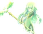  1girl breasts dress green_eyes green_hair long_hair martel_yggdrasill smile staff tales_of_(series) tales_of_symphonia 