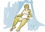 2011 anthro belly big_breasts blue_background breasts chair colored feet felid female fur furniture guide_lines jeri_kleinlowe lion mammal nipples nude nude_female pantherine pink_nipples simple_background sitting smile solo throne white_background white_body white_fur yellow_body yellow_fur