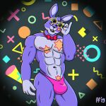 2023 4_fingers abs anthro biped black_nose bonnie_(fnaf) bow_tie buckteeth bulge clothing eyewear fabfelipe fingers five_nights_at_freddy&#039;s front_view fur fur_tuft glamrock_bonnie_(fnaf) head_tuft hi_res lagomorph leporid looking_at_viewer male mammal muscular muscular_anthro muscular_male navel nipples one_eye_closed open_mouth open_smile pecs pink_clothing pink_eyes pink_thong pink_underwear pinup portrait pose purple_body purple_fur rabbit red_bow_tie scottgames smile solo sunglasses teeth thong three-quarter_portrait tuft underwear wink winking_at_viewer