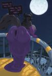 absurd_res anthro anus anus_outline balls balls_outline big_anus big_balls big_breasts big_bulge big_butt big_penis biped black_body breasts bulge butt clothed clothing demon detailed_bulge dialogue domestic_cat dress felid feline felis fluffy fluffy_tail footwear gaping gaping_anus genital_outline genitals group gynomorph gynomorph_focus heterochromia hi_res high_heels higheels huge_anus huge_balls huge_bulge huge_butt huge_penis hybrid hyper hyper_anus hyper_bulge intersex intersex_focus legwear looking_at_viewer looking_back lucy_(thisaccountdoesexist) mammal moon nanokindred narrowed_eyes night outside penis penis_outline public puffy_anus purple_clothing shoes solo_focus speech_bubble standing tail text thick_thighs thigh_highs