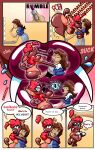 absurd_res bat big_breasts big_butt breasts brown_body brown_fur butt cartoon_eyes cartoon_gloves cartoon_physics cleavage cleavage_overflow cleavage_storage clothed clothing comic comic_panel curvy_figure ear_piercing fangs female fizzi_the_fruit_bat fur hair hammerspace hi_res hourglass_figure hug huge_breasts huge_butt huge_hips huge_thighs human hyper infinityartistix lips mammal megabat orange_clothing piercing red_hair short_stackification stretching surprised_expression surprised_eyes surprised_look teeth thick_lips thick_thighs toony toony_expression toony_eyes topwear transformation tube_top wide_eyed wide_hips