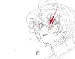  1boy aotsuki_eito blood broken_eyewear eye_injury eyelashes glasses injury male_focus open_mouth parted_bangs parted_hair short_hair simple_background solo takumi_go_lucky teeth the_hundred_line_-last_defense_academy- upper_body upper_teeth_only white_background wide-eyed 