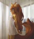 2025 abdominal_tattoo anthro apogee_(tinygaypirate) areola arm_tattoo breasts brown_eyes brown_hair brown_tail canid canine canis clothed clothed_anthro clothed_female clothing countershade_torso countershading digital_media_(artwork) domestic_dog ear_piercing female fingers fur hair hi_res hip_tattoo inner_ear_fluff inside lingerie long_hair long_tail mammal nipples one_ear_up piercing side_view small_breasts smile solo standing tail tan_body tan_fur tattoo teeth tinygaypirate tuft
