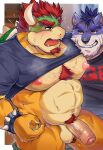 2025 abs anthro anthro_on_anthro areola balls barazoku beard biceps big_balls big_muscles big_pecs big_penis blush bodily_fluids body_hair bottomless bottomless_anthro bottomless_male bottomwear bottomwear_down bowser bracelet c_h_a_n_y_u canid canine canis chest_hair claws clothed clothing duo emanata erection eyebrows facial_hair foreskin fur genitals glans hair hi_res horn huge_muscles humanoid_genitalia humanoid_penis jewelry kemono koopa looking_pleasured male male/male mammal mario_bros muscular muscular_anthro muscular_male narrowed_eyes navel nintendo nipples non-mammal_balls non-mammal_nipples obliques open_mouth pants pants_down partially_clothed pecs penis pubes raised_clothing raised_shirt raised_topwear scalie scar shell shirt simple_background smile smirk spiked_bracelet spiked_shell spikes spikes_(anatomy) standing sweat teeth thick_arms thick_penis thick_thighs throbbing throbbing_penis tongue topwear tuft unretracted_foreskin vein wolf