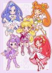  5girls aida_mana back_bow bare_legs blonde_hair blue_brooch blue_dress blue_gemstone blue_hat blunt_bangs boots border bow bow-shaped_hair bracelet brooch brown_hair cellphone choker clenched_hand clenched_hands closed_mouth clover_earrings cosmetics crossed_arms cure_ace cure_diamond cure_heart cure_rosetta cure_sword curly_hair deformed determined diamond_(gemstone) dokidoki!_precure dot_nose dotted_line double_bun dress earrings eyelashes feather-trimmed_dress feather-trimmed_sleeves feather_sleeves flower footwear_bow forehead four-leaf_clover_earrings frilled_arm_warmers frilled_dress frilled_sleeves frills full_body furrowed_brow gem gold_bracelet green_bow green_flower grey_background grid_background hair_bow hair_bun hair_flower hair_ornament hair_ribbon hair_tie hairband hairclip half-heart_hands hand_on_own_hip happy hat heart heart-shaped_hair heart_brooch heart_earrings heart_hair_ornament heart_print high_heel_boots high_heels high_ponytail high_side_ponytail highres hishikawa_rikka jewelry kenzaki_makoto knee_boots lace-trimmed_hairband lace-trimmed_headwear lace_trim layered_dress lipstick lipstick_tube long_hair looking_at_viewer loose_hair_strand madoka_aguri magical_girl makeup makeup_palette medium_dress medium_hair mini_hat miniskirt multiple_girls one_eye_closed open_mouth outline outside_border outstretched_hand own_hands_together petticoat phone pink_arm_warmers pink_boots pink_bow pink_brooch pink_dress pink_eyes pink_ribbon pink_shorts ponytail precure puffy_short_sleeves puffy_sleeves purple_arm_warmers purple_background purple_boots purple_border purple_bow purple_choker purple_dress purple_eyes purple_hair red_dress red_eyes red_hair red_lips ribbon short_dress short_ponytail short_sleeves shorts shorts_under_dress signature skirt skirt_under_dress smile spade_(shape) spade_earrings square_neckline standing stiletto_heels swept_bangs tareme thigh_boots twintails uwded_207 very_long_hair waist_bow walking white_background white_boots white_dress white_outline white_skirt white_sleeves white_wrist_cuffs wrist_bow wrist_cuffs yellow_bow yellow_choker yellow_dress yellow_eyes yellow_hairband yellow_ribbon yotsuba_alice 