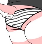 2025 anaugi anthro badger bottomwear butt clothed clothing female hi_res mammal mustelid musteline nuggy_(anaugi) panties pattern_bottomwear pattern_clothing pattern_panties pattern_underwear scut_tail shirt short_tail simple_background solo striped_bottomwear striped_clothing striped_panties striped_underwear stripes t-shirt tail thick_thighs topwear trans_(lore) trans_woman_(lore) underwear white_background wide_hips