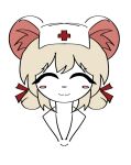 anthro blonde_hair blush breasts clothing eyes_closed female fur hair hat headgear headwear house_mouse lorna_(terrible_mouse) mammal milana1313 mouse murid murine nurse nurse_clothing nurse_headwear rodent smile solo tail terrible_mouse white_body white_fur