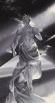  1boy absurdres arm_up back barefoot body_markings clenched_hand cloud cloudy_sky commentary dimples_of_venus english_commentary floating full_body highres male_focus millions_knives nude short_hair sky solo star_(sky) star_(symbol) starry_sky toned toned_male topless_male trigun trigun_stampede yakikesen 